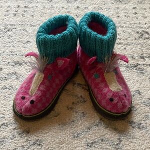 Pink and Teal Kids Wool Pony Slippers